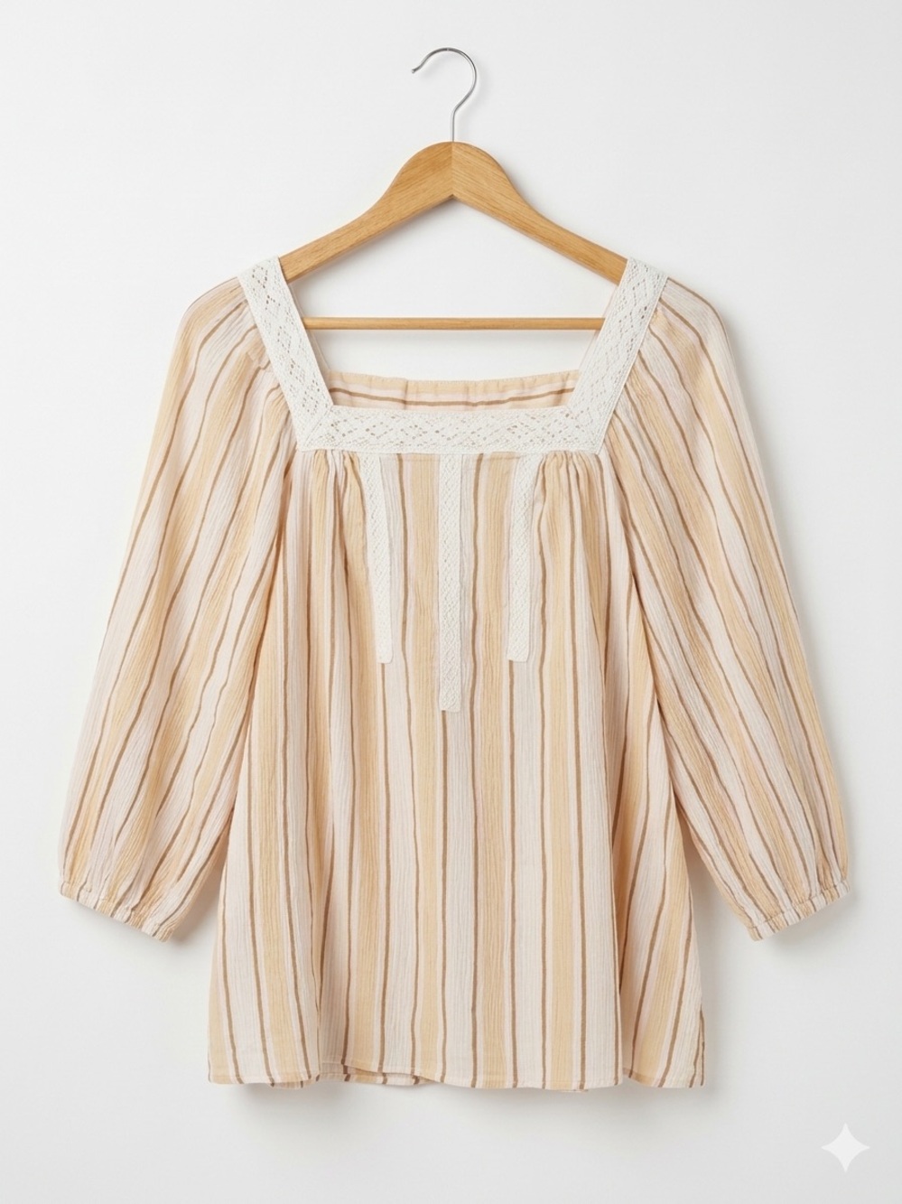 LC Lauren Conrad Women’s Square Neck Cotton Gauze Peasant Blouse Striped Size XL